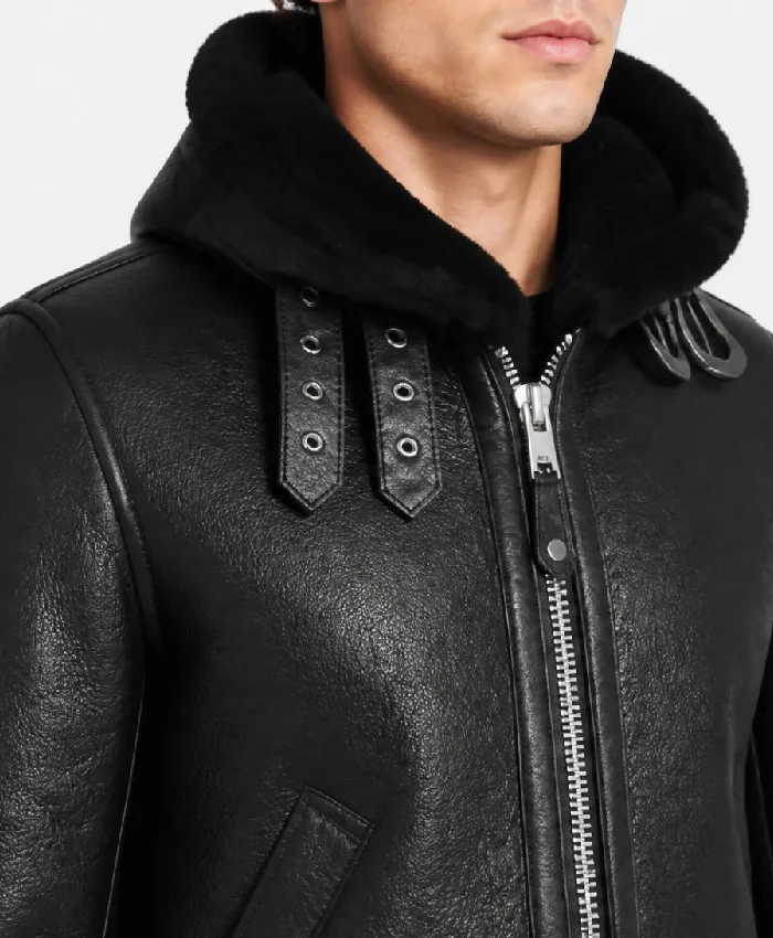 Black B-3 Hooded Leather Jacket
