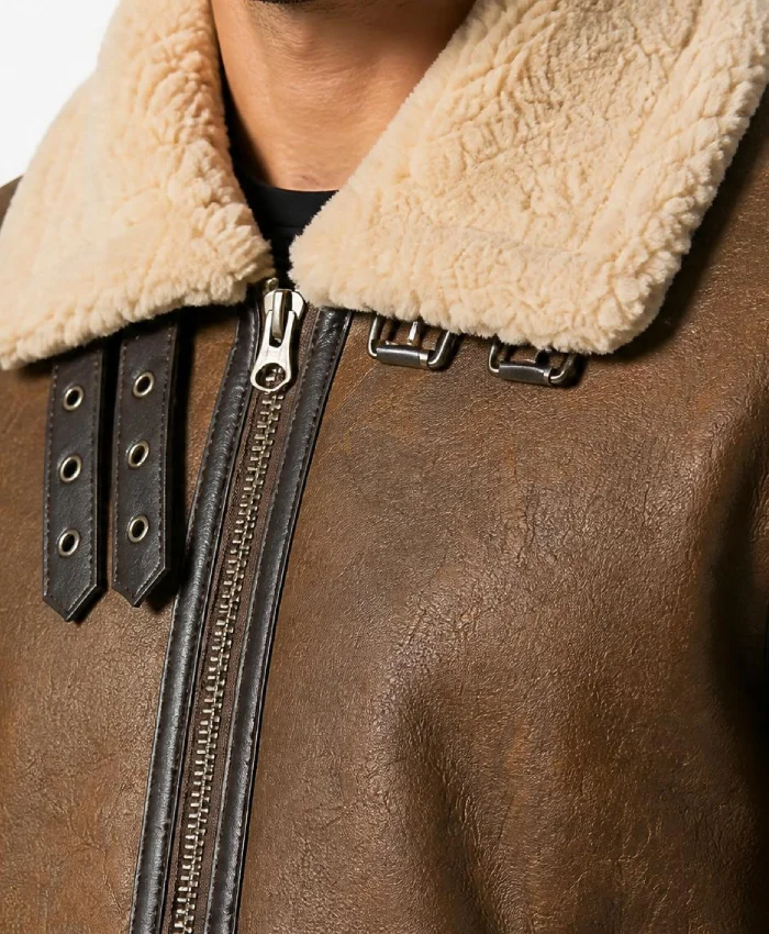Brown B-3 Sheepskin Leather Jacket For Men