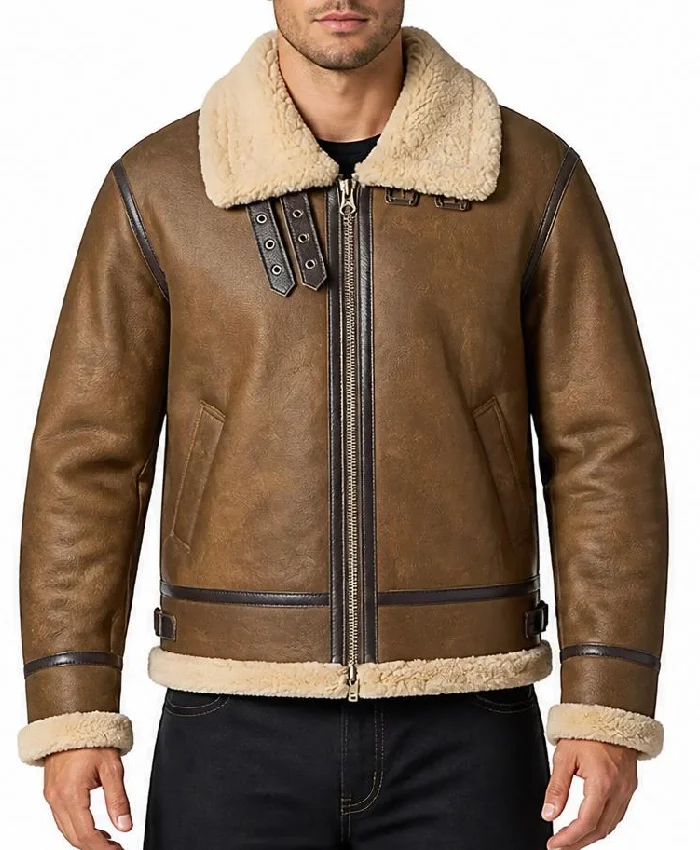 Brown Mens B-3 Sheepskin Leather Jacket