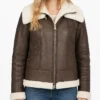Brown Shearling Fur Leather Jacket For Women