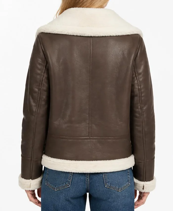 Women Brown Shearling Fur Leather Jacket - Image 3