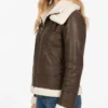 Brown Shearling Fur Leather Jacket Women