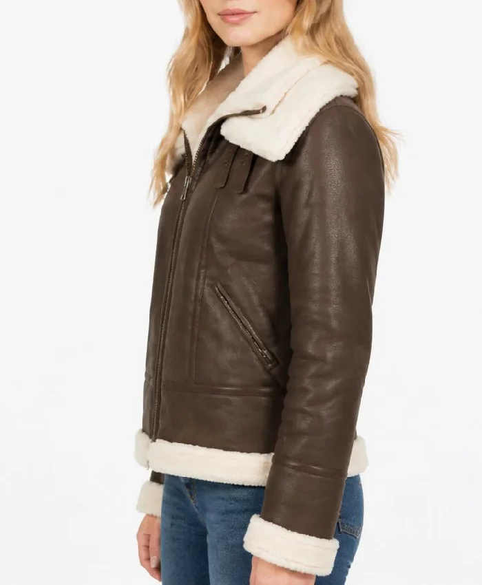 Brown Shearling Fur Leather Jacket Women