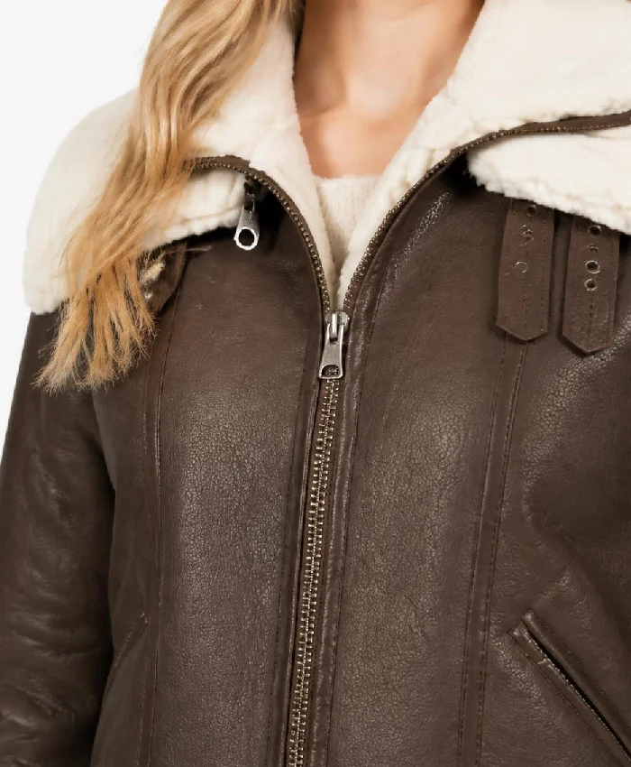 Brown Shearling Fur Leather Jacket Womens