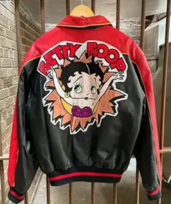 Buy 90s Betty Boop Red And Black Varsity Leather Jacket For Men And Women