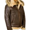 Buy Classic B-3 Sheepskin Brown With Gold Leather Aviator Bomber Jacket For Sale Men And Women
