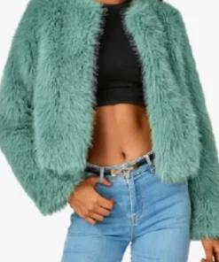 Buy Kaitlin Olson High Potential Season 01 Morgan Gillory Teal Fur Jacket For Unisex