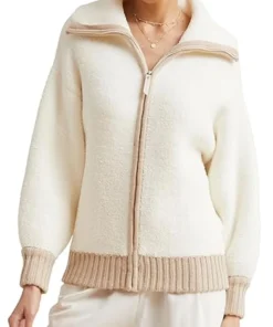 Buy The View Sunny Hostin Contrast White And Beige Trim Zip Fur Jacket For Unisex