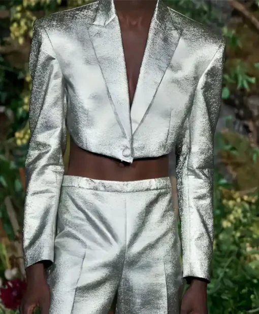 Buy The View Sunny Hostin Silver Metallic Crop Blazer For Men And Women