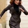 Canary Black Kate Beckinsale Brown Leather Coat