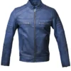Elite Café Racer Motorcycle Blue Leather Jacket