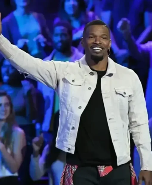 Host Jamie Foxx Show Beat Shazam 05 June White Cotton Jacket For Sale