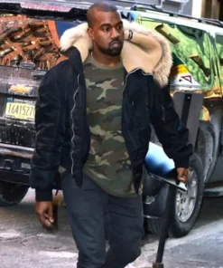 Kanye West Fur Hooded Bomber Jacket