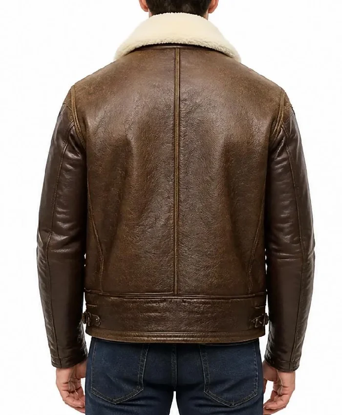 Men B-3 AN-J-4 Brown Sheepskin Leather Jacket (1)
