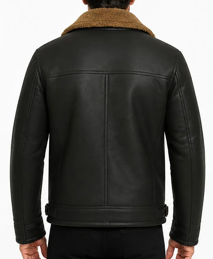 Men B-3 Anderson Black Sheepskin Shearling Leather Jacket