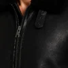 Men B-3 Black Aviator Shearling Fur Sheepskin Leather Jacket