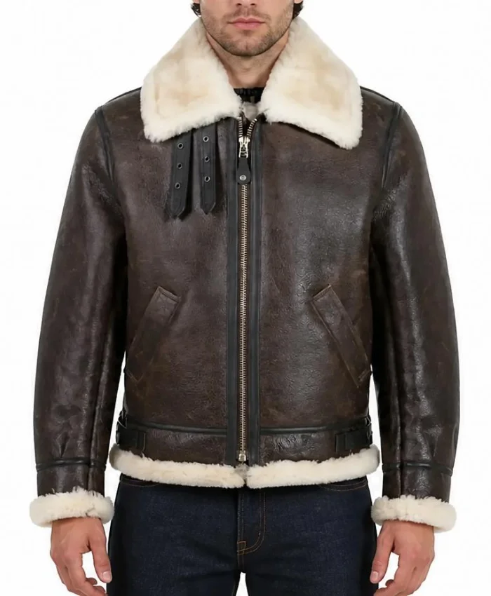 Men B-3 Black Sheepskin Leather Jacket