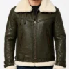 Mens B-3 Army Green Shearling Leather Jacket