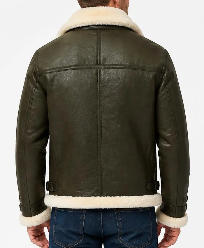 Mens B-3 Army Green Shearling Leather Jacket Men