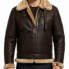 Mens B-3 Aviator Shearling Fur Brown Leather Jacket