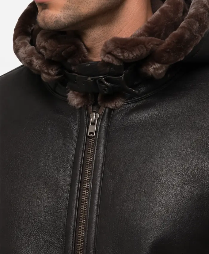 Mens B-3 Black And Brown Shearling Sheepskin Leather Jacket