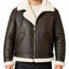 Mens B-3 Black Aviator Shearling Sheepskin Leather Jacket