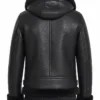 Mens B-3 Black Hooded Leather Jacket