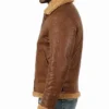 Mens B-3 Brown Aviator Shearling Fur Leather Jacket