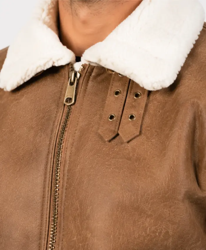 Mens B-3 Brown Distressed Shearling Leather Jacket