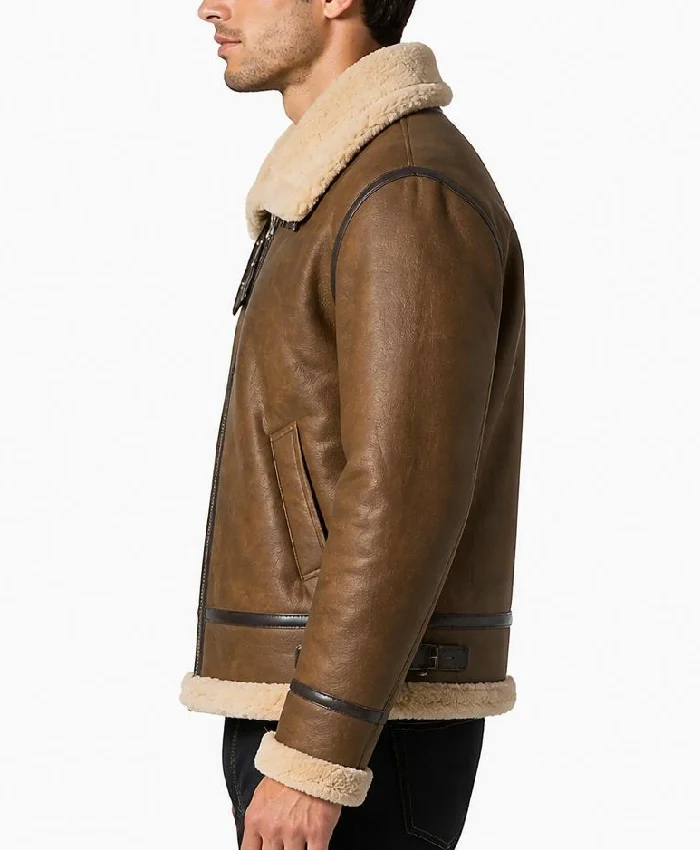Mens B-3 Sheepskin Leather Brown Jacket