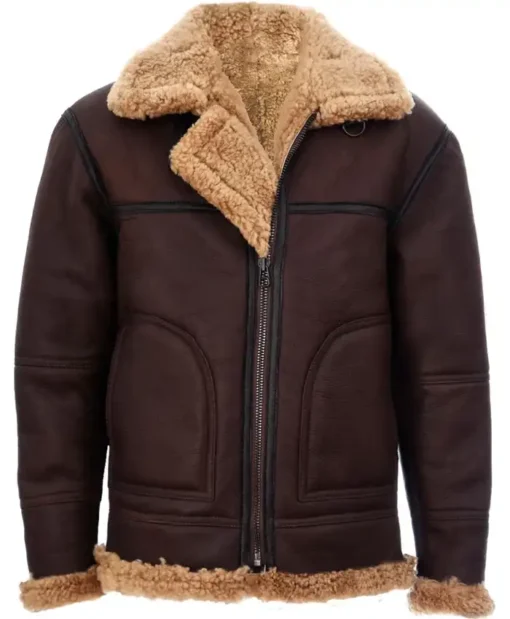 Mens Vintage Brown Sheepskin Flying Jacket