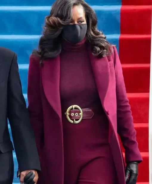 Michelle Obama Inauguration Sergio Hudson Maroon Wool Trench Coat