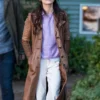 Murder in a Small Town Kristin Kreuk Leather Brown Coat