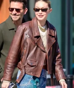 NYC Guest In Residence Store Gigi Hadid Brown Leather Biker Jacket