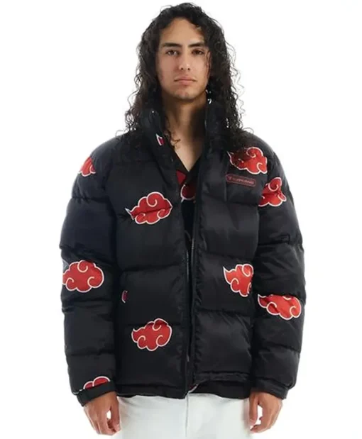 Naruto Akatsuki Windbreaker Black And Red Puffer Jacket
