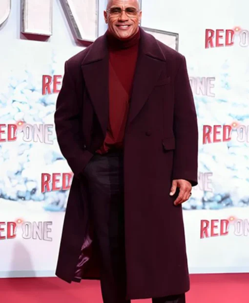 Red One Premiere Dwayne Johnson Maroon Wool Coat