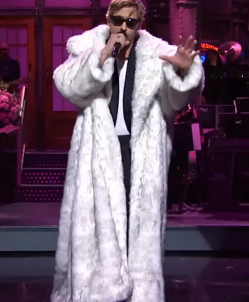 Saturday Night Live Ryan Gosling White Faux Fur Coat For Men And Women