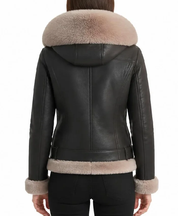 Shearling Brown Biker Leather Jacket For Women