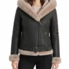 Shearling Brown Biker Leather Jacket For Womens
