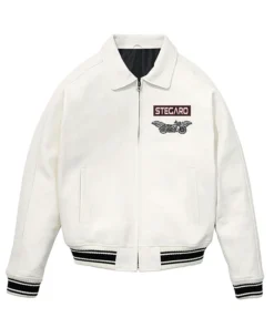 Stegaro Bomber White Leather Jacket