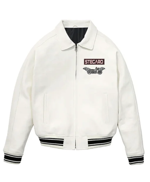 Stegaro Bomber White Leather Jacket