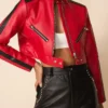 Thandi Cropped Racer Red Leather Jacket