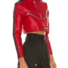 Thandi Cropped Racer Red Leather Jacket For Men And Women