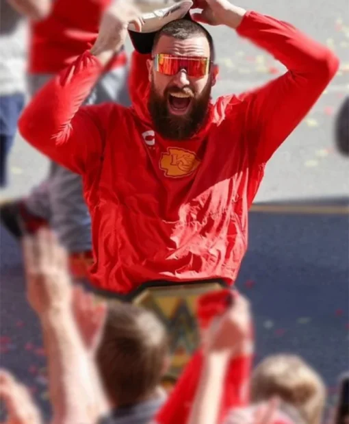 Travis Kelce Kansas City Chiefs Super Bowl LVIII Victory Parade Red Pullover Hoodie