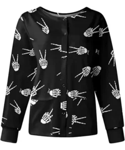 Victory Skelton Hands Halloween Scrub Cotton Jacket