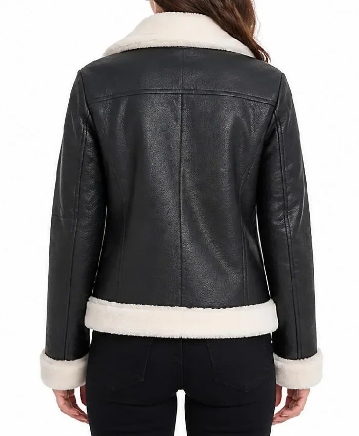 Women B-3 Black Motorcycle Shearling Leather Jacket