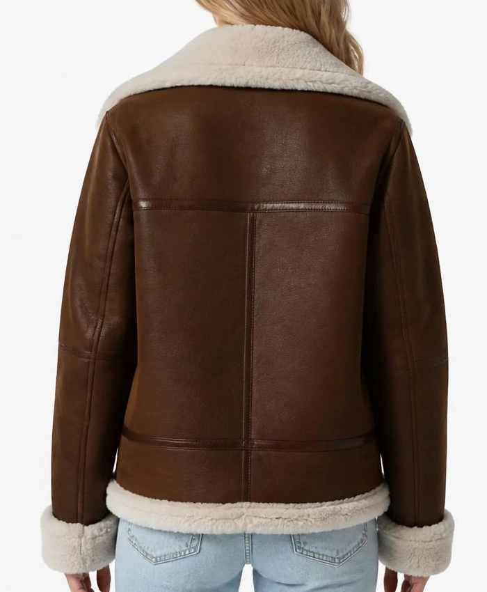 Women B-3 Sheepskin Shearling Dark Brown Leather Jacket