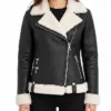 Womens B-3 Black Motorcycle Shearling Leather Jacket