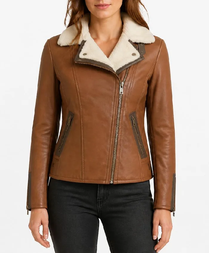 Womens B-3 Shearling Fur Leather Jacket
