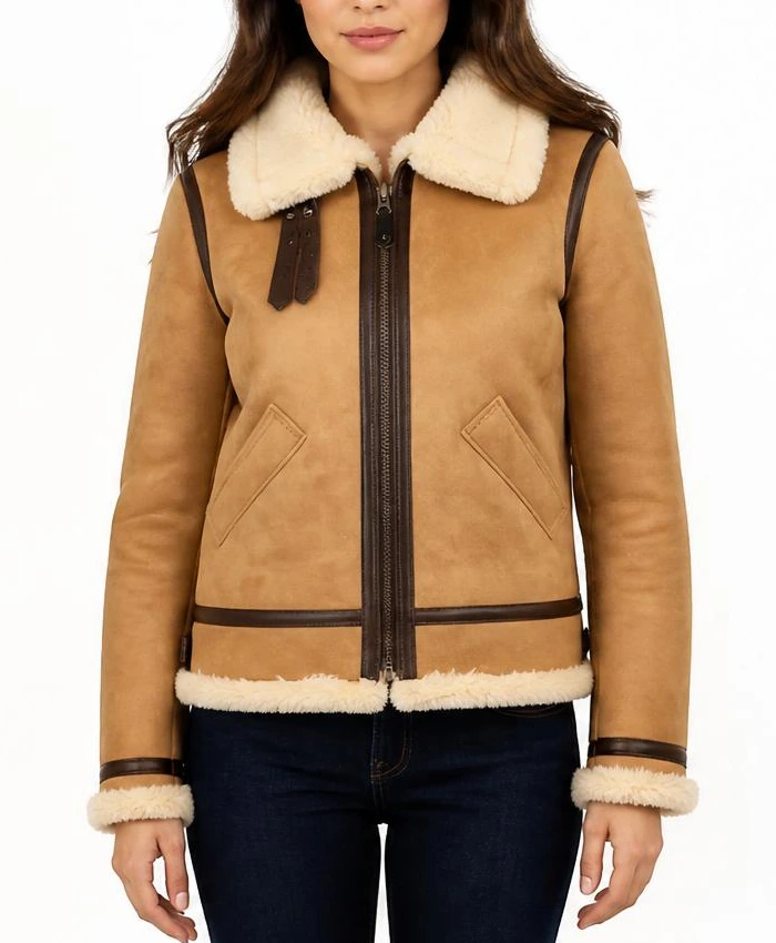 Womens B-3 Tan Suede Leather Jacket